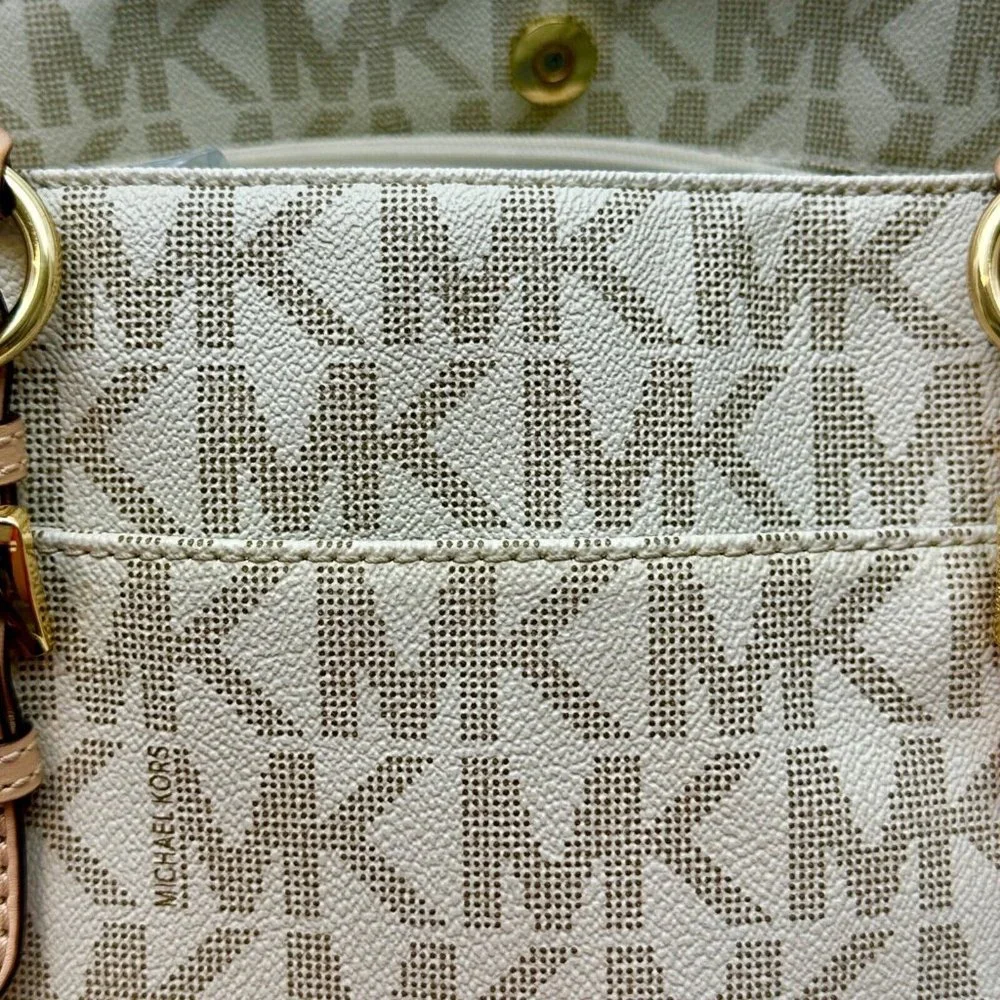 Michael Kors Leather Handbag White Logo Tan Straps Purse Great Condition